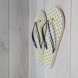 Tory Burch Womens Thinn Logo Thong Beach Sandals Flip Flop shoes sz 10-11